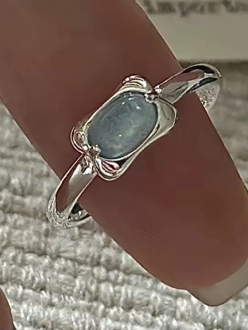 925 Sterling Silver Vintage Dainty light Blue Gemstone Clean Girl Open Ring